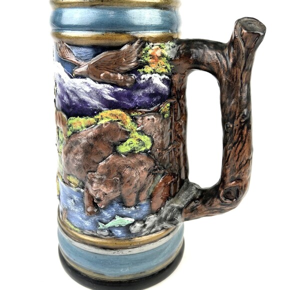 VTG Holland Mold 3D Wildlife Beer Stein Removable Ram Lid 18” Bears Moose Eagle - Picture 9 of 16